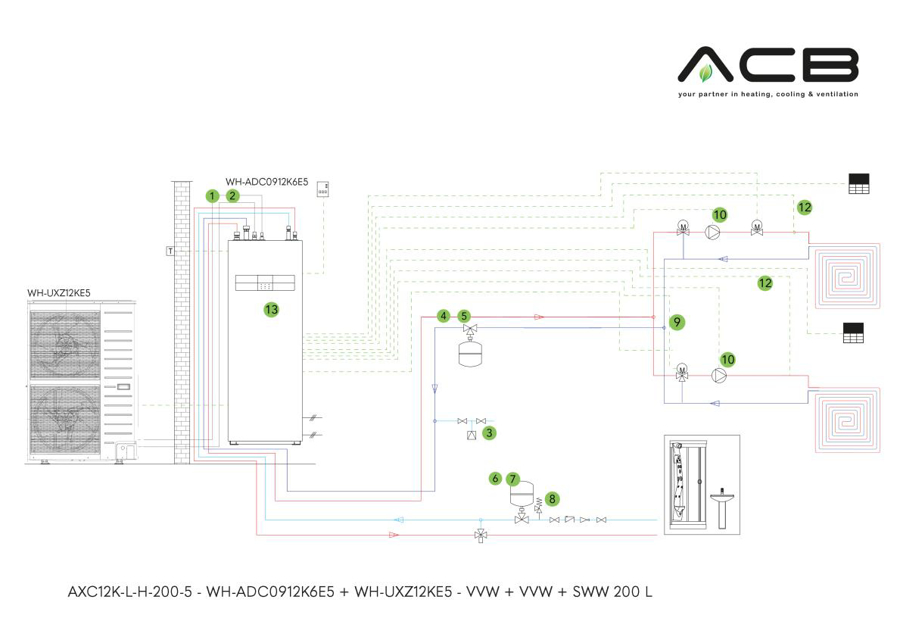 Image de AXC12K-L-H-200-5: Bi Bloc - K-série - TCAP 12 kW - CAS + Ventilo + ECS 200 l