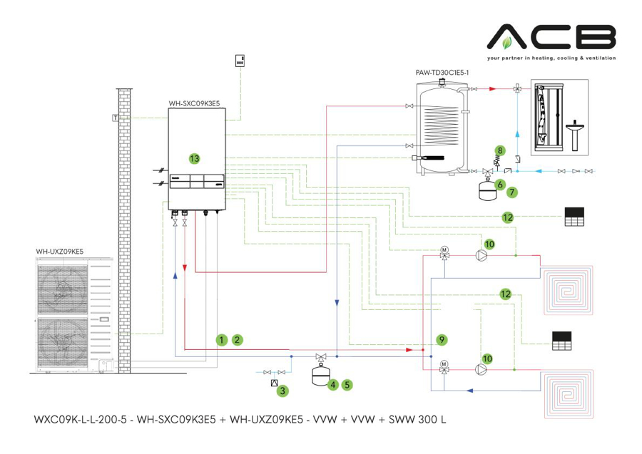 Image de WXC09K-L-L-300-5: Bi Bloc - K-série - TCAP 9 kW - CAS + CAS + ECS 300 l